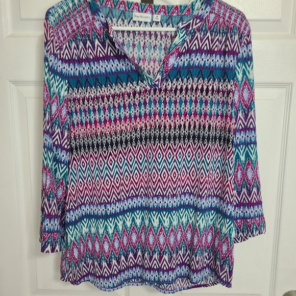 (410) Kim Roger's Woman's Long Sleeve Blouse, Size: Medium Color:Multi-colored - Picture 3 of 13